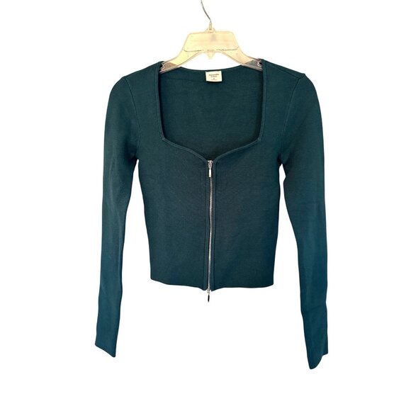 Abercrombie & Fitch Sweaters - Abercrombie & Fitch Fitted Cropped Sweater Cardigan Teal Double Zip XS